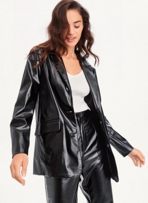 Blazer DKNY Oversized Vernis Cuir Femme Noir | France_D1378