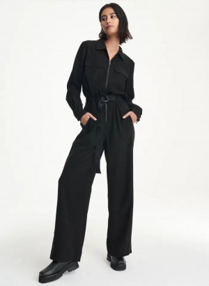 Combinaison DKNY Long Sleeve Roll Sleeve Zip Front Femme Noir | France_D1779