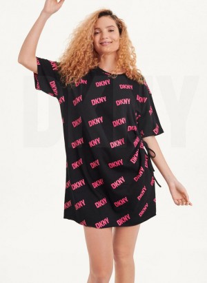 Peignoir DKNY Cutout T-Shirt Femme Noir Fushia | France_D1858