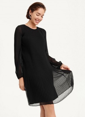 Peignoir DKNY Long Sleeve Plissé A Line Femme Noir | France_D1176