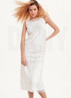 Peignoir DKNY Sans Manches Perforated A-Line Femme Blanche | France_D0223