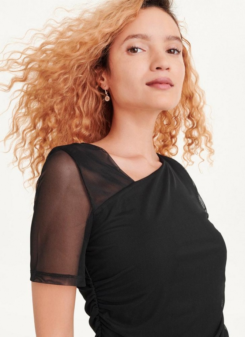 Peignoir DKNY Corta Sleeve Mesh Femme Noir | France_D1183