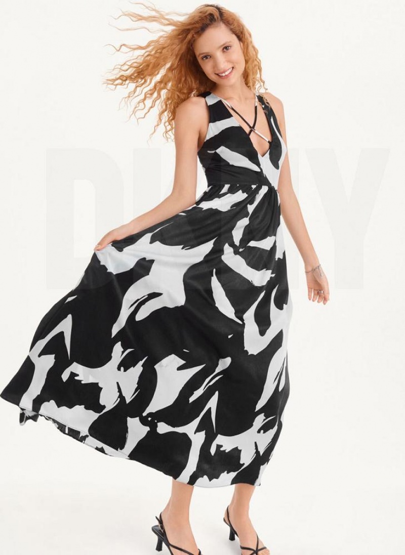 Peignoir DKNY Printed Maxi Femme Blanche Noir | France_D1402