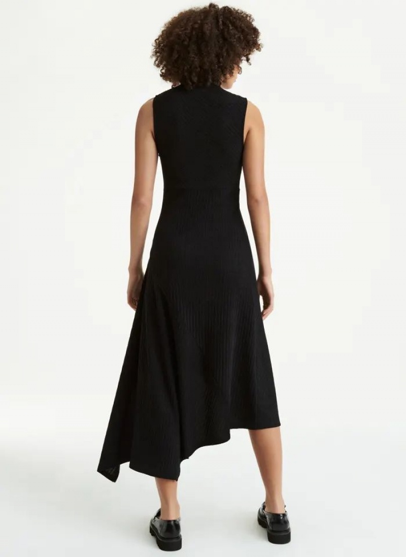 Peignoir DKNY Sans Manches Asymmetrical Rib Hacci Midi Femme Noir | France_D0454