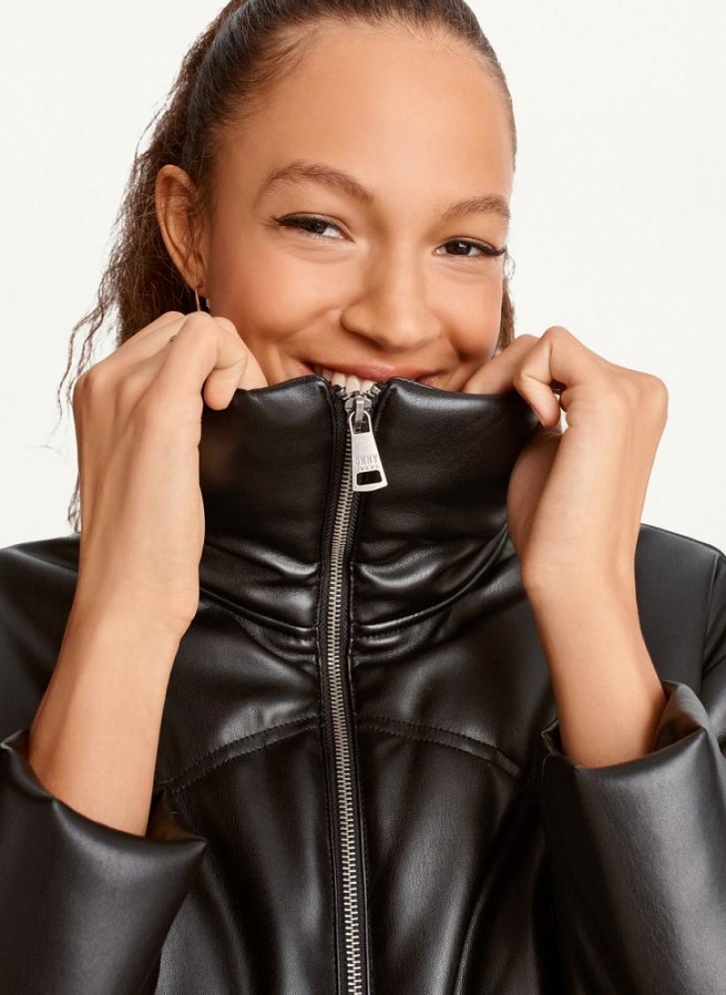 Vestes DKNY Faux Cuir Cropped Bomber Femme Noir | France_D1030