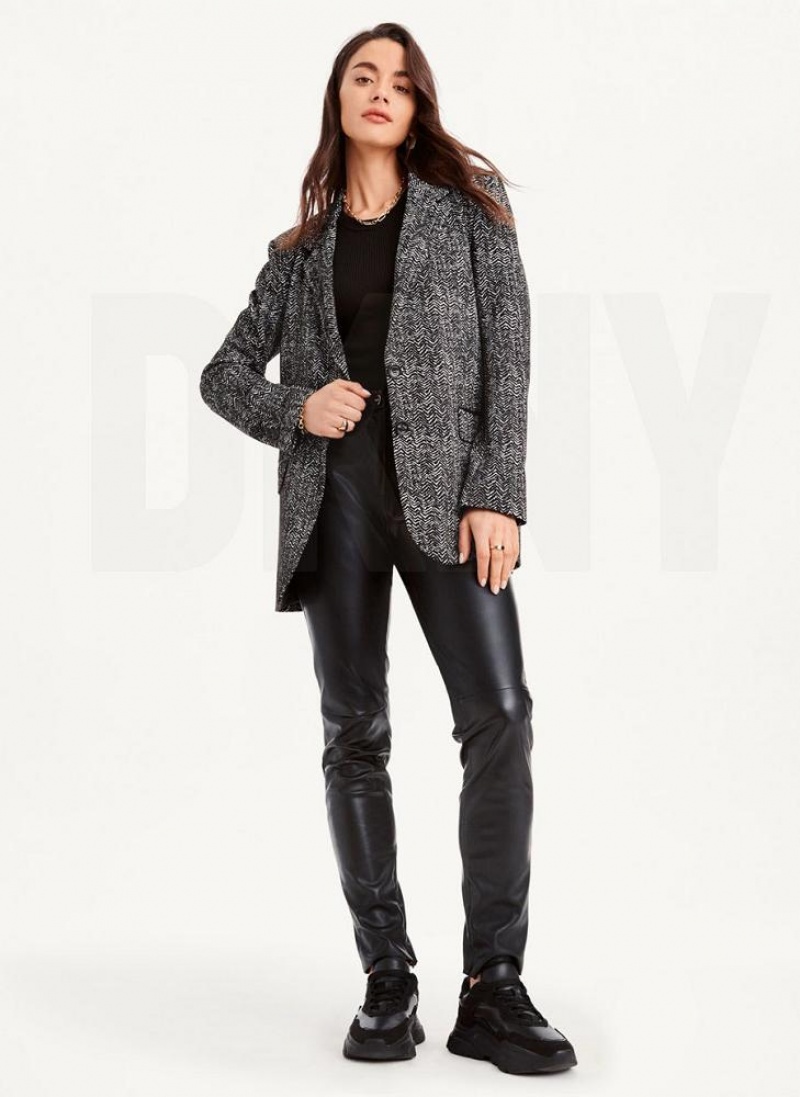 Vestes DKNY Long Sleeve Trim Tailored Femme Noir Blanche | France_D0146