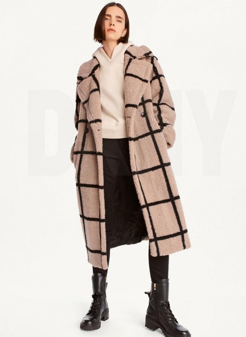 Vestes DKNY Windowpane Sherpa Femme Marron | France_D1987