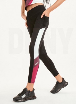Leggings DKNY Colorblock Femme Noir Rose | France_D1469