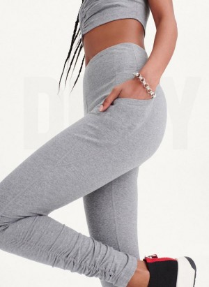 Leggings DKNY High Taille With Ruched Details Femme Grise | France_D0217