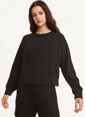 Sweats DKNY Coton Jersey Crew With Logo Embossing Femme Noir | France_D1908