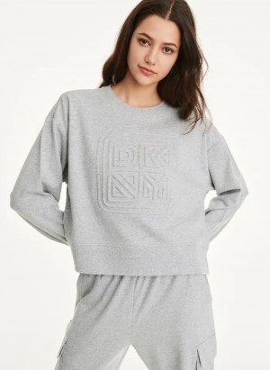 Sweats DKNY Coton Jersey Crew With Logo Embossing Femme Grise | France_D1659