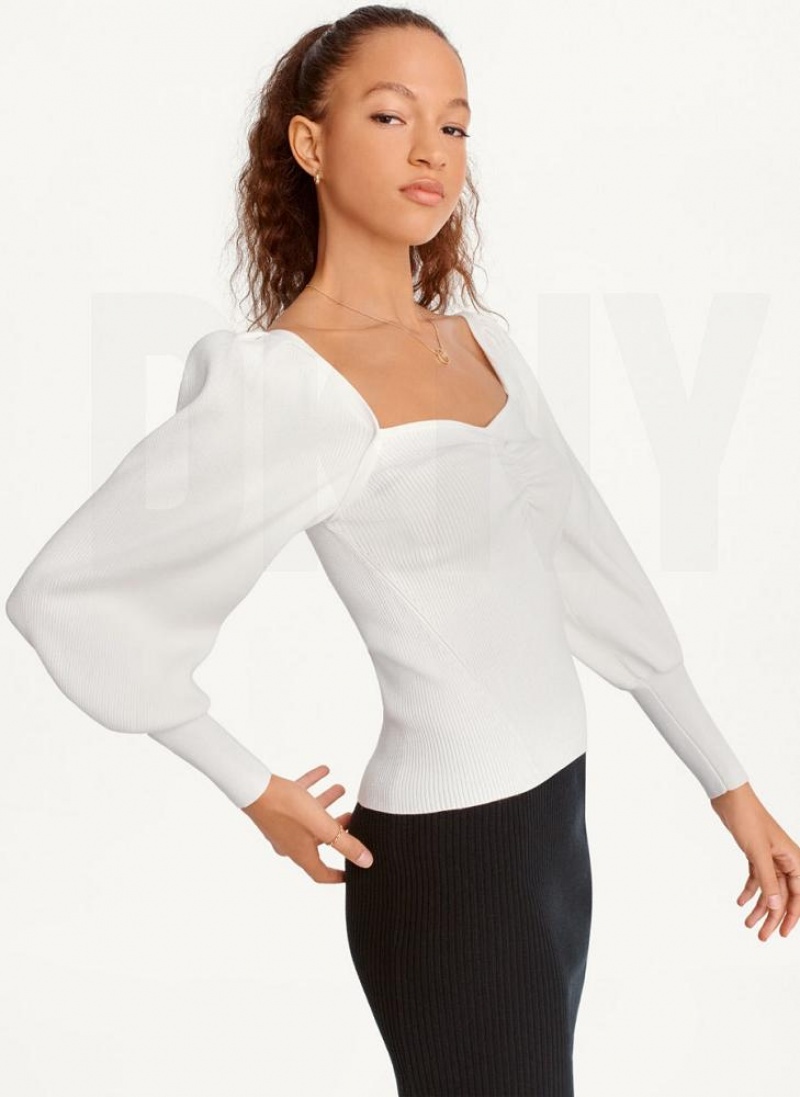 Chandails DKNY Puff-Sleeve Sweatheart Femme Blanche | France_D1640