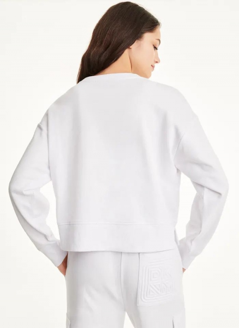 Sweats DKNY Coton Jersey Crew With Logo Embossing Femme Blanche | France_D0517
