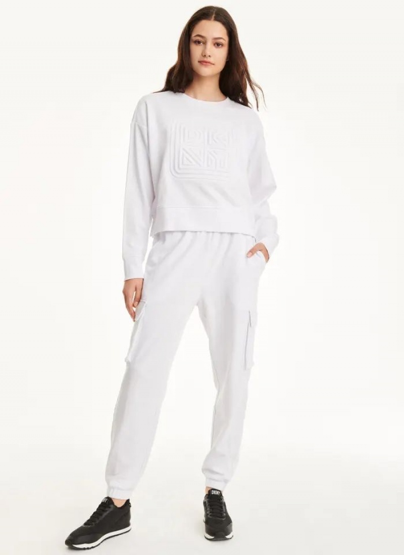 Sweats DKNY Coton Jersey Crew With Logo Embossing Femme Blanche | France_D0517